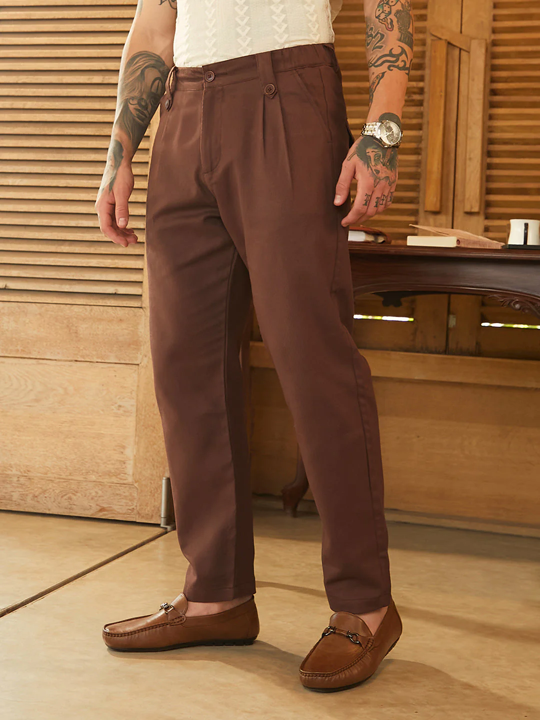 Ribbed-Pleated Chino Trousers - Image 3