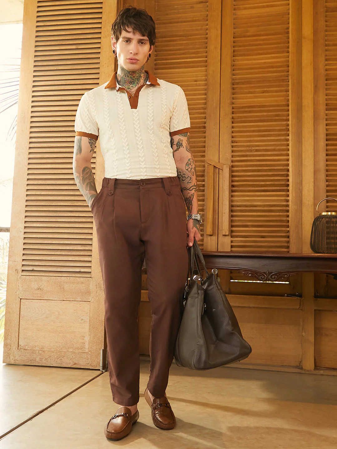 Ribbed-Pleated Chino Trousers - Image 6