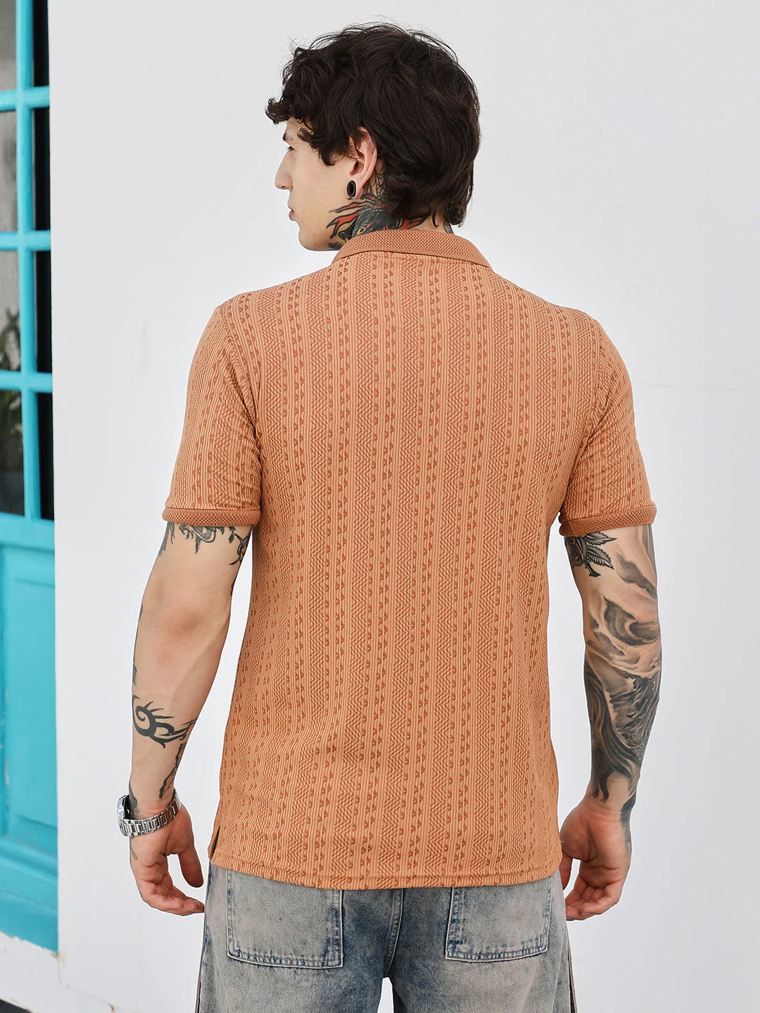 Geometric-Folk Knitted Polo T-Shirt - Image 4
