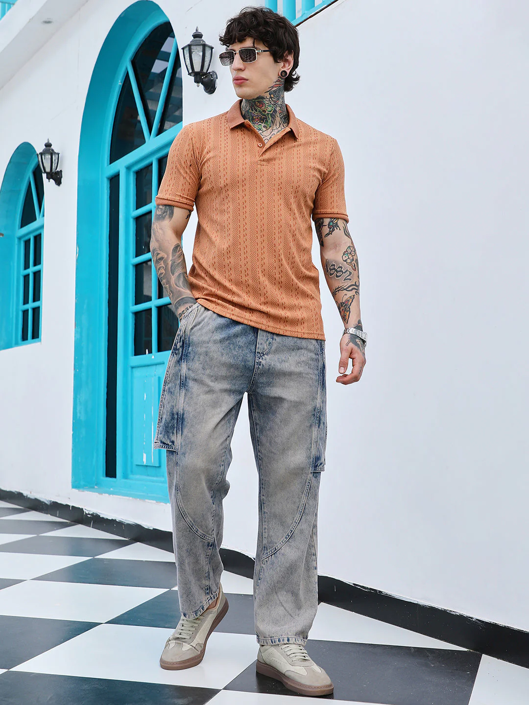 Geometric-Folk Knitted Polo T-Shirt - Image 6