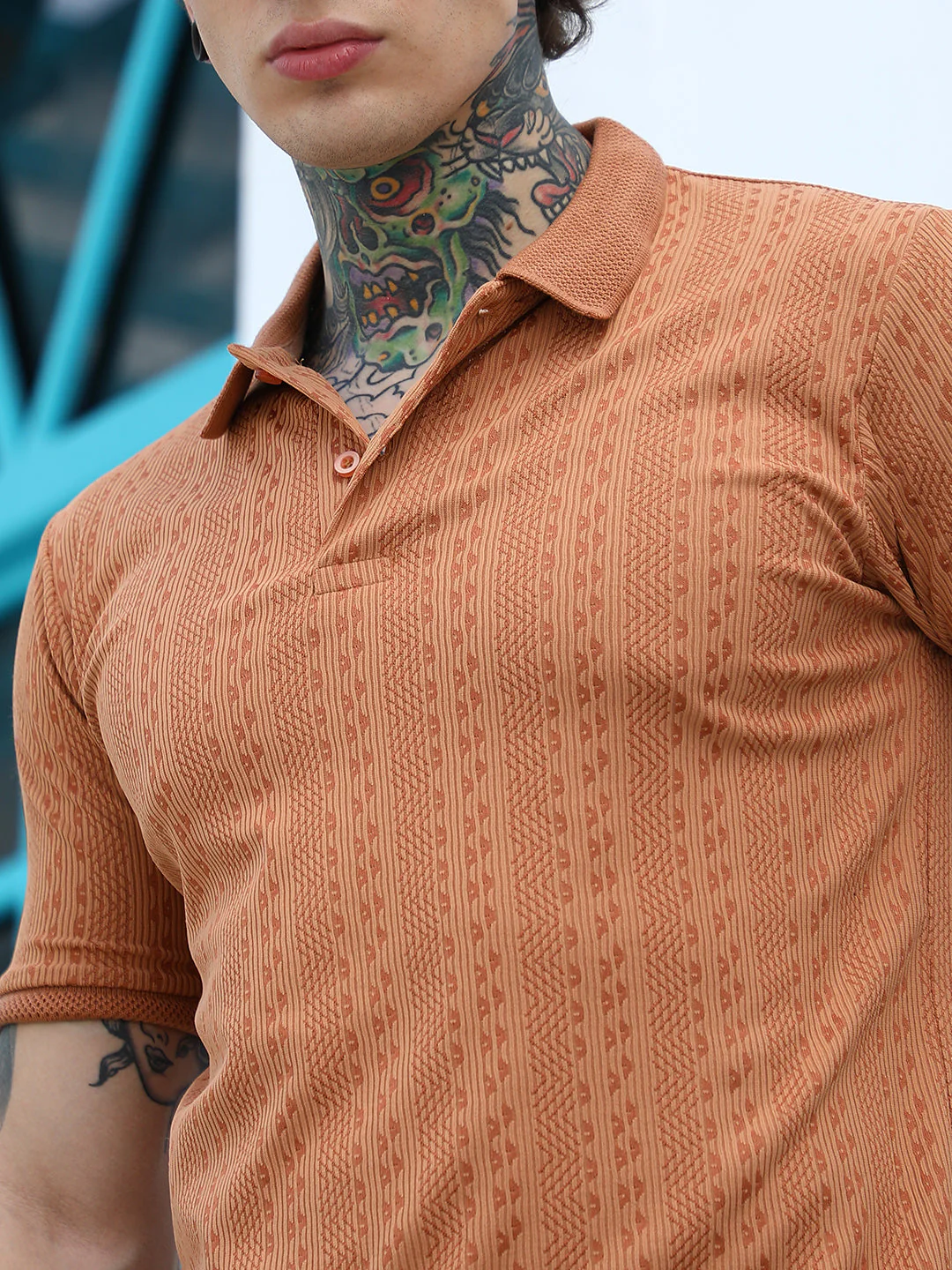 Geometric-Folk Knitted Polo T-Shirt - Image 7