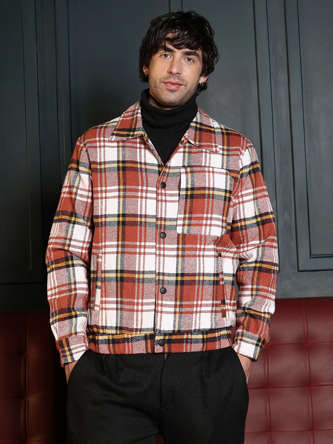 Twill-Plaid Utility Bomber Jacket - Image 2