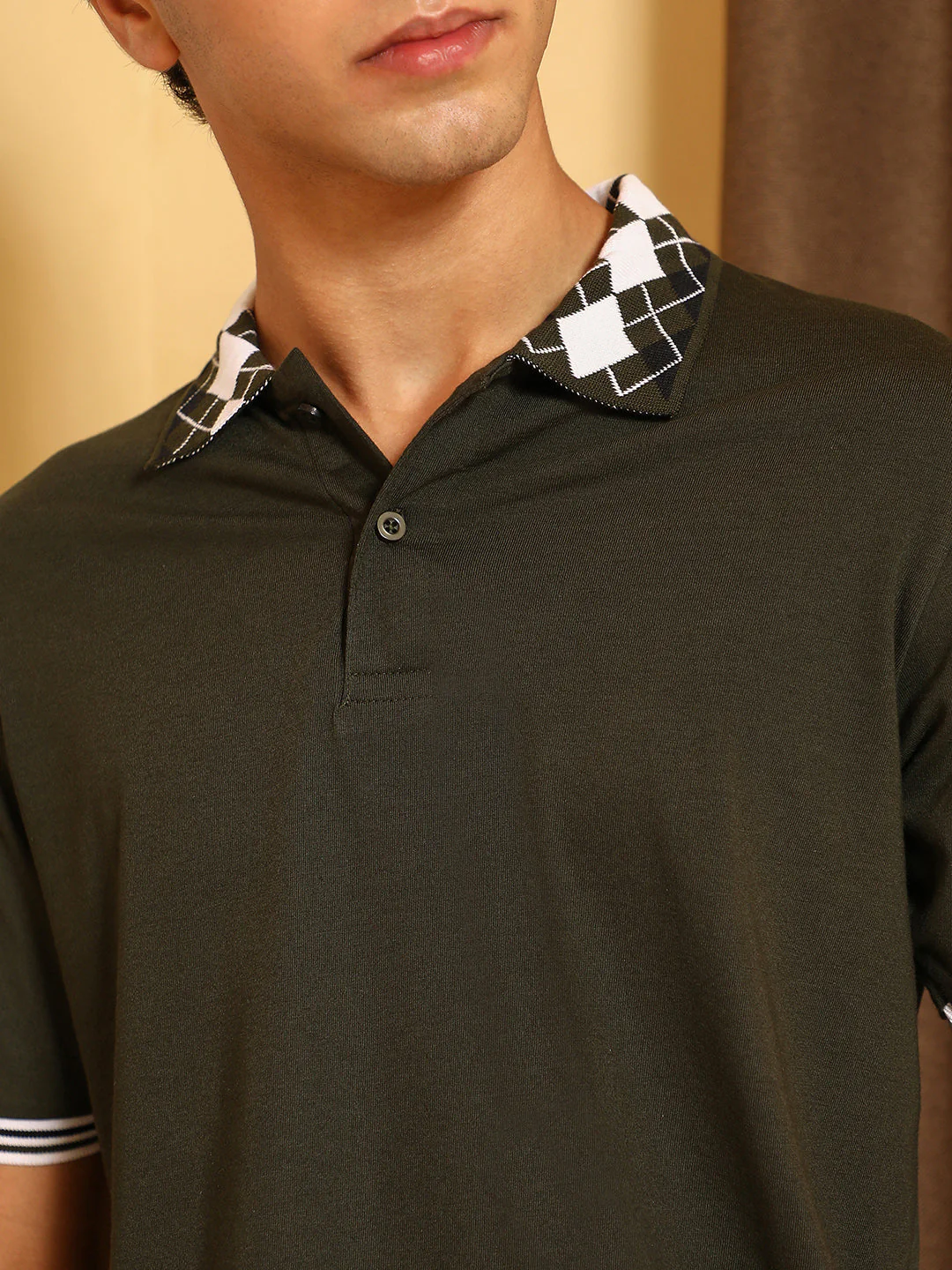 Block Argyle-Knit Polo T-Shirt - Image 7
