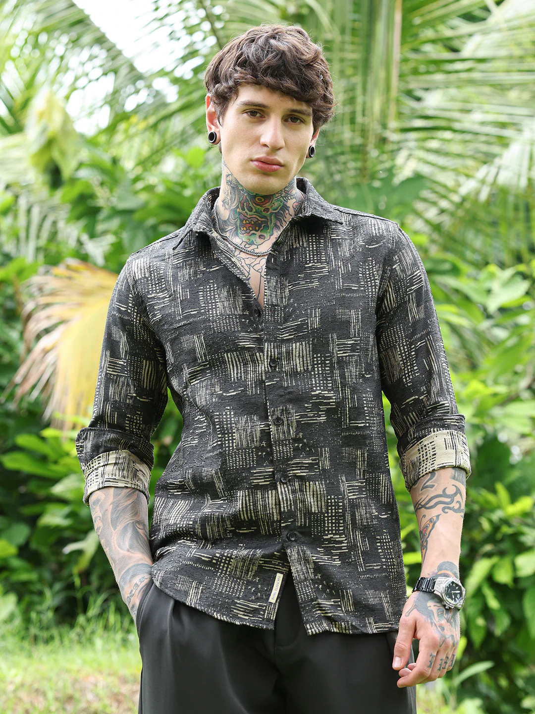Contrast Scratch-Jacquard Shirt - Image 2