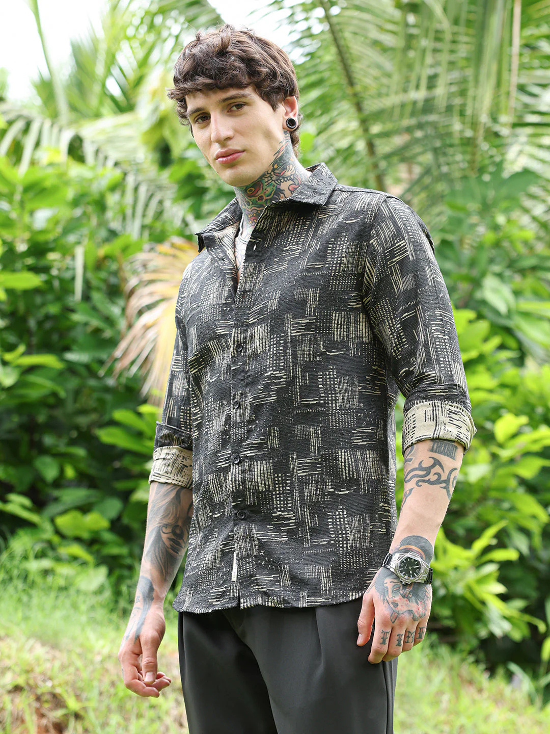 Contrast Scratch-Jacquard Shirt - Image 3