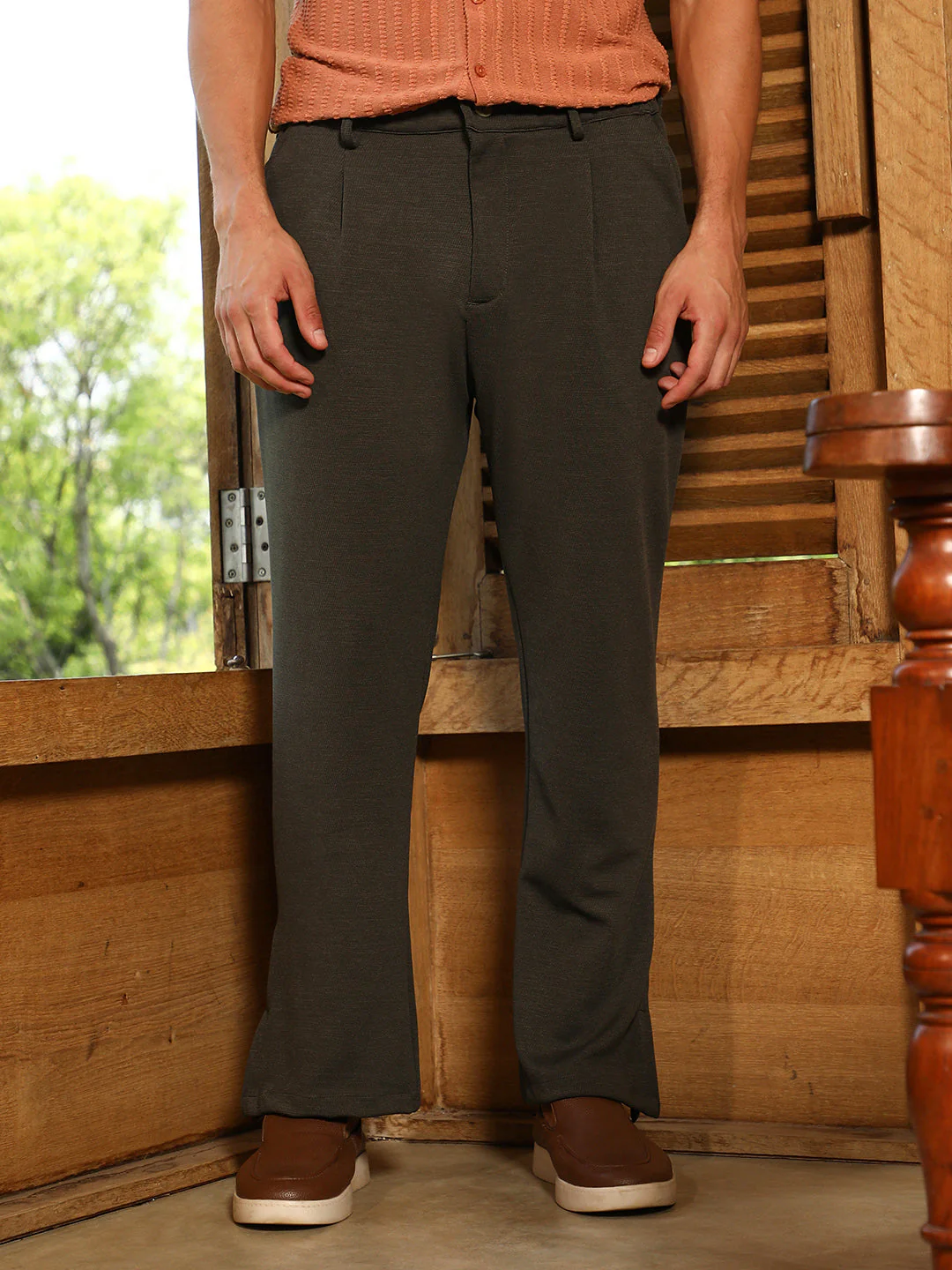 Micro-Waffle Straight-Leg Trousers - Image 2