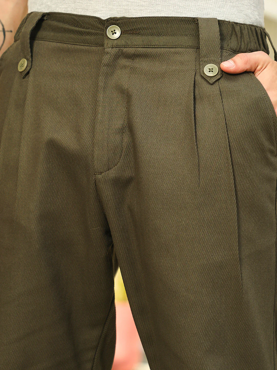 Ribbed-Pleated Chino Trousers - Image 7