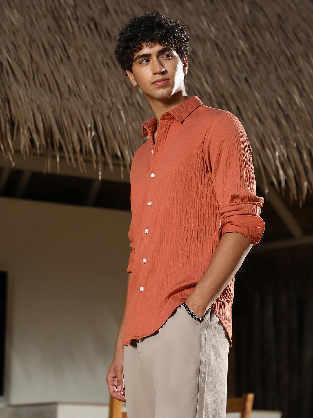 Solid Creased-Tactile Shirt - Image 3