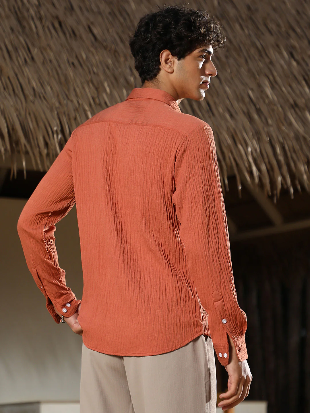 Solid Creased-Tactile Shirt - Image 4