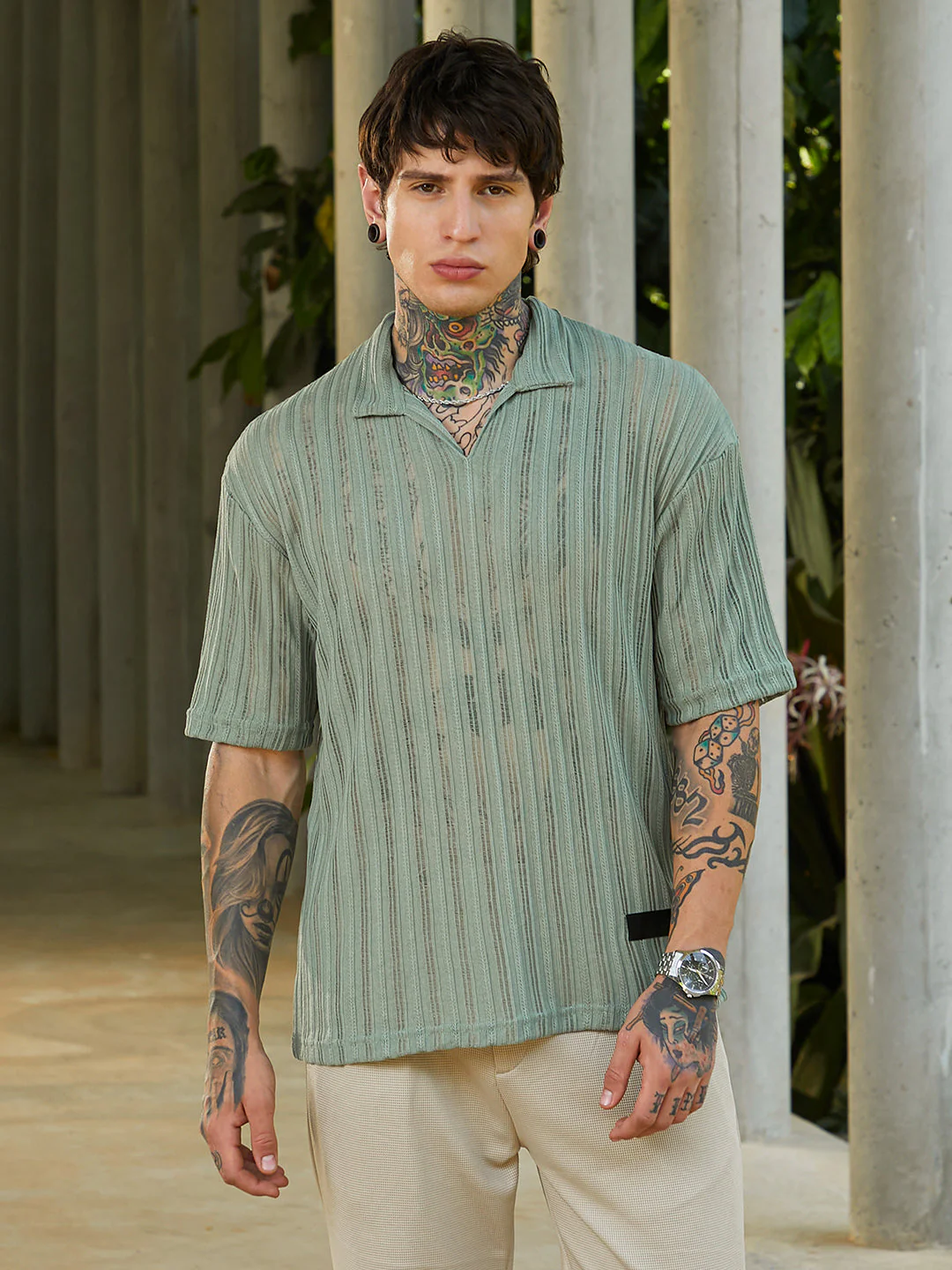 Duo-Striped Relaxed Polo T-Shirt - Image 2