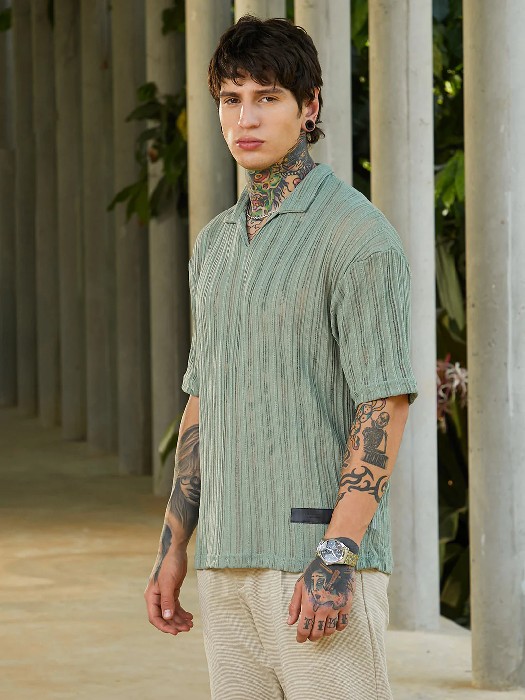 Duo-Striped Relaxed Polo T-Shirt - Image 3