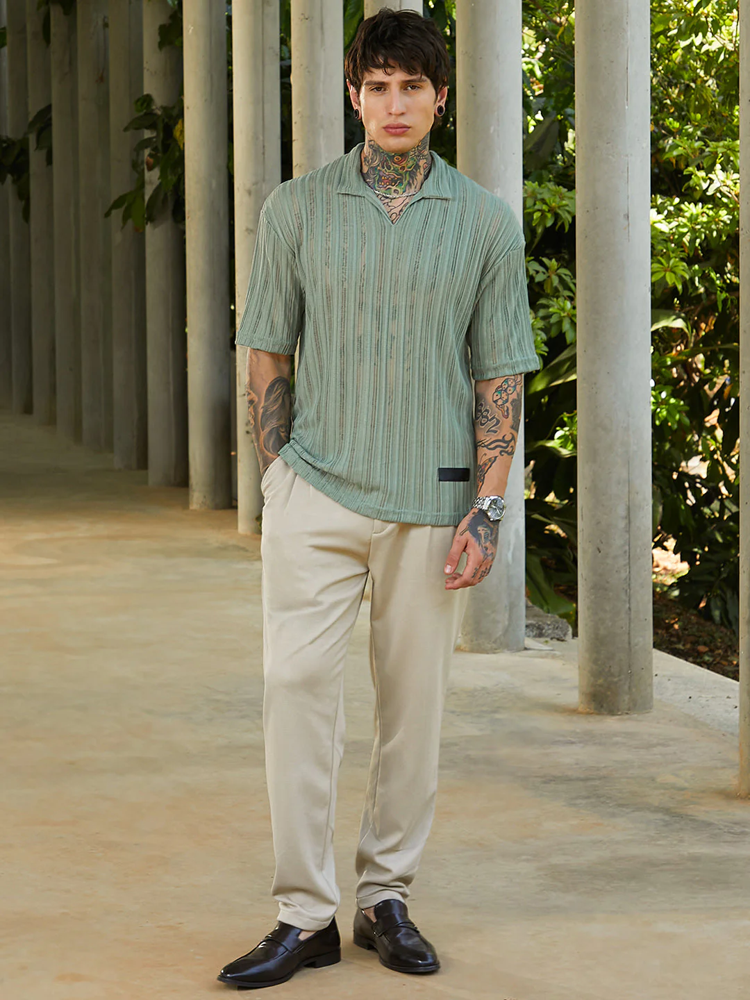 Duo-Striped Relaxed Polo T-Shirt - Image 5