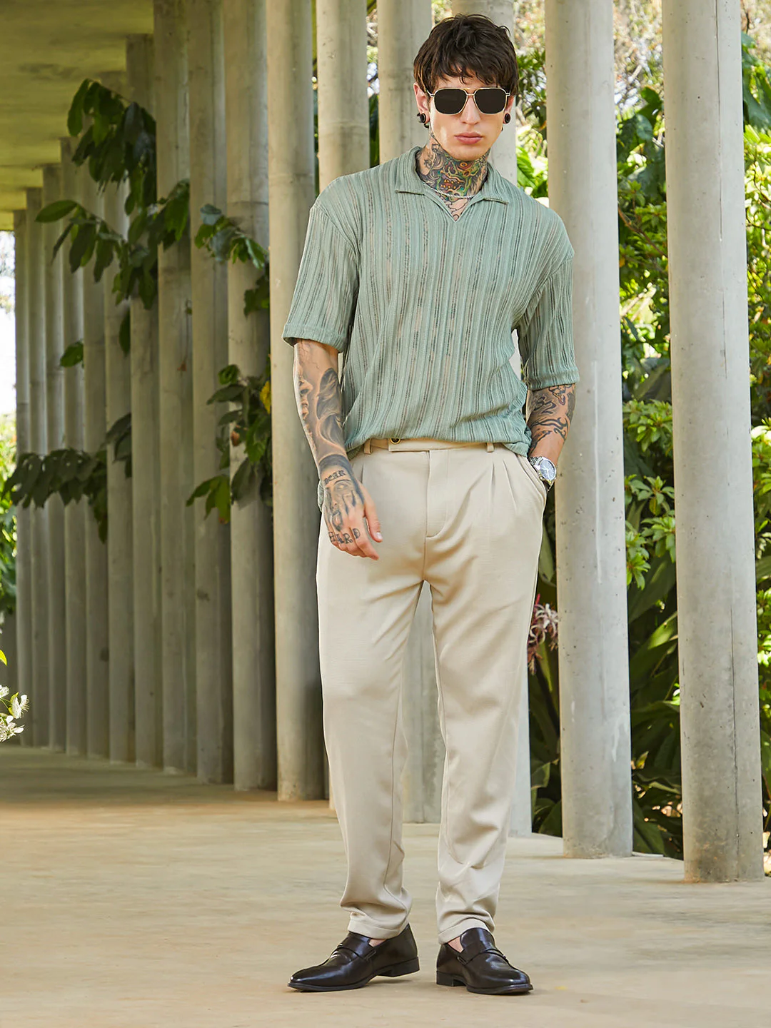 Duo-Striped Relaxed Polo T-Shirt - Image 6
