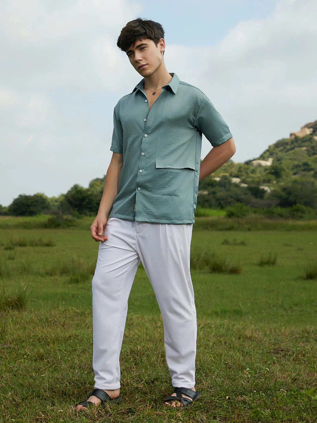 Solid Flap Oversized Shirt - Image 5
