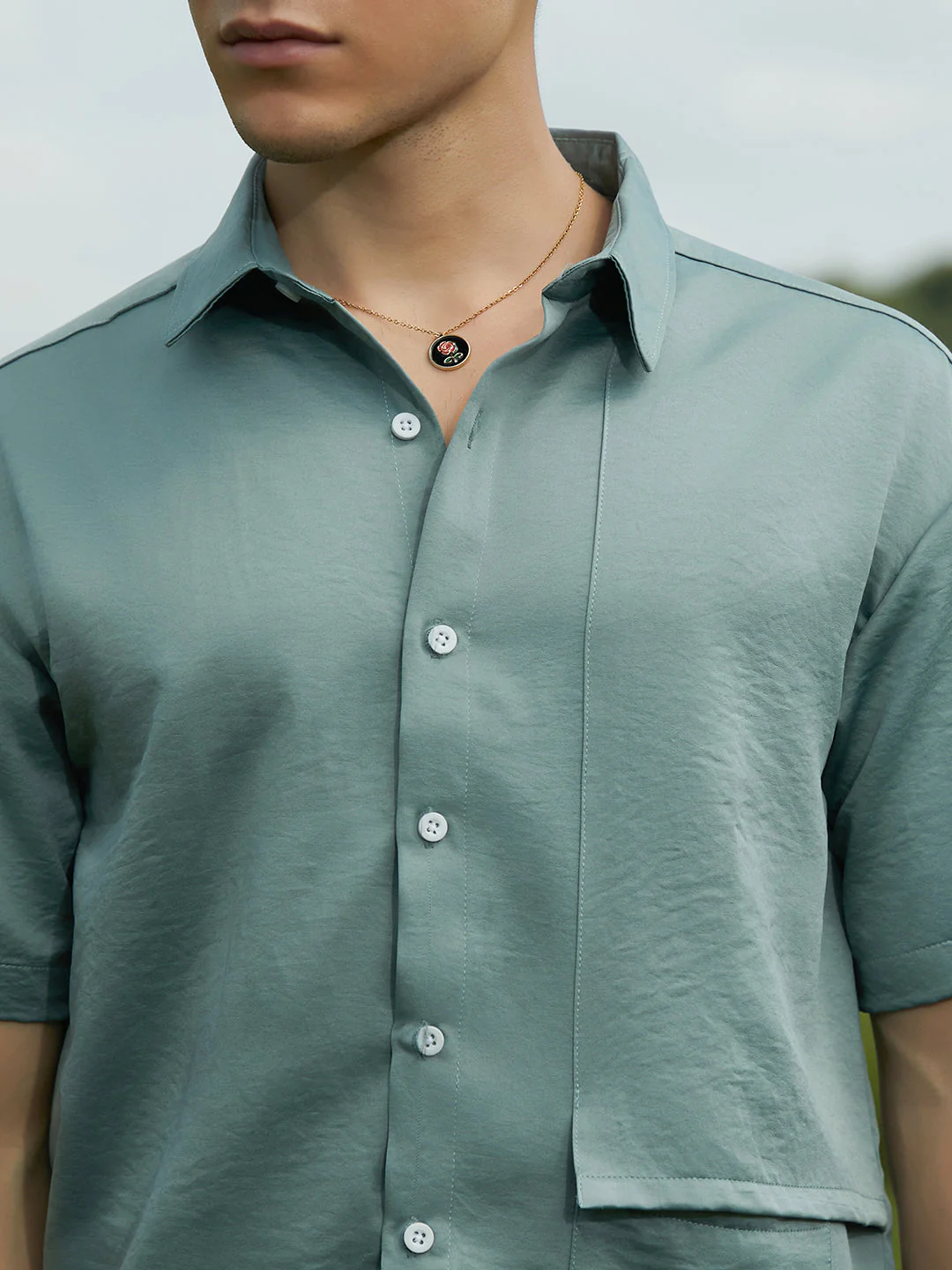 Solid Flap Oversized Shirt - Image 7