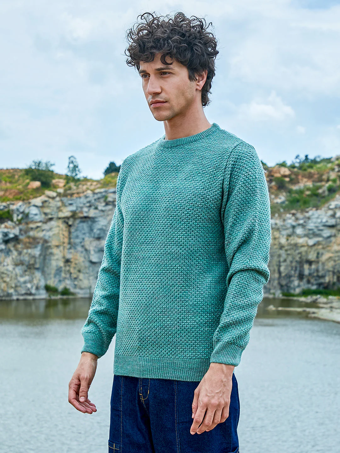 Men's Textured Knit Pullover Sweater - Image 3