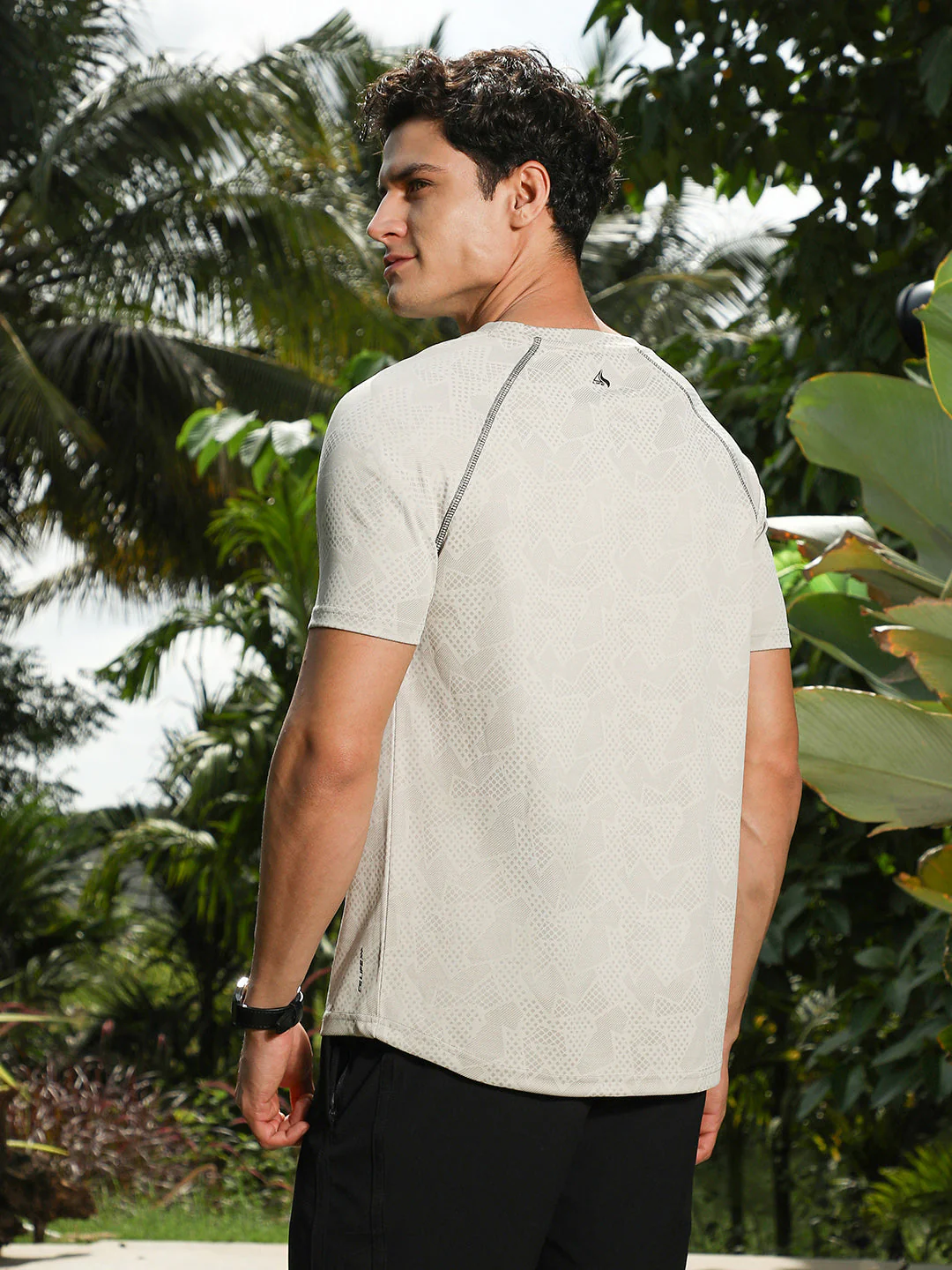 Saltbox Beige Abstract-Imprint Activewear T-Shirt - Image 4