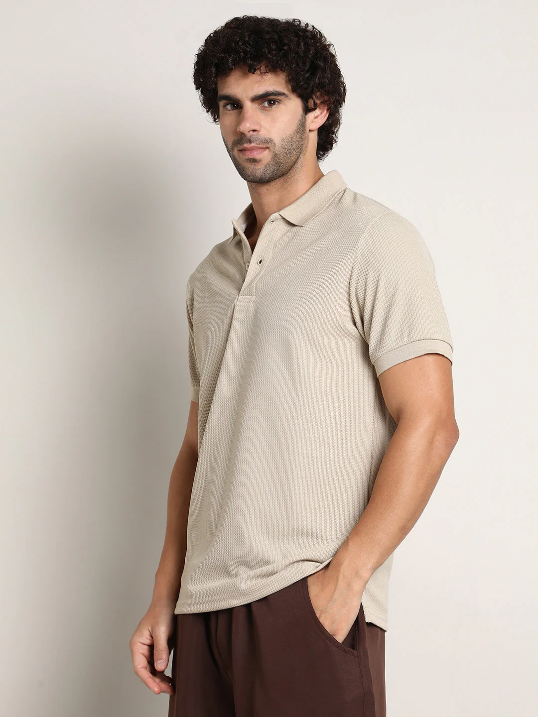 Chainlink-Ribbed Polo T-Shirt - Image 3