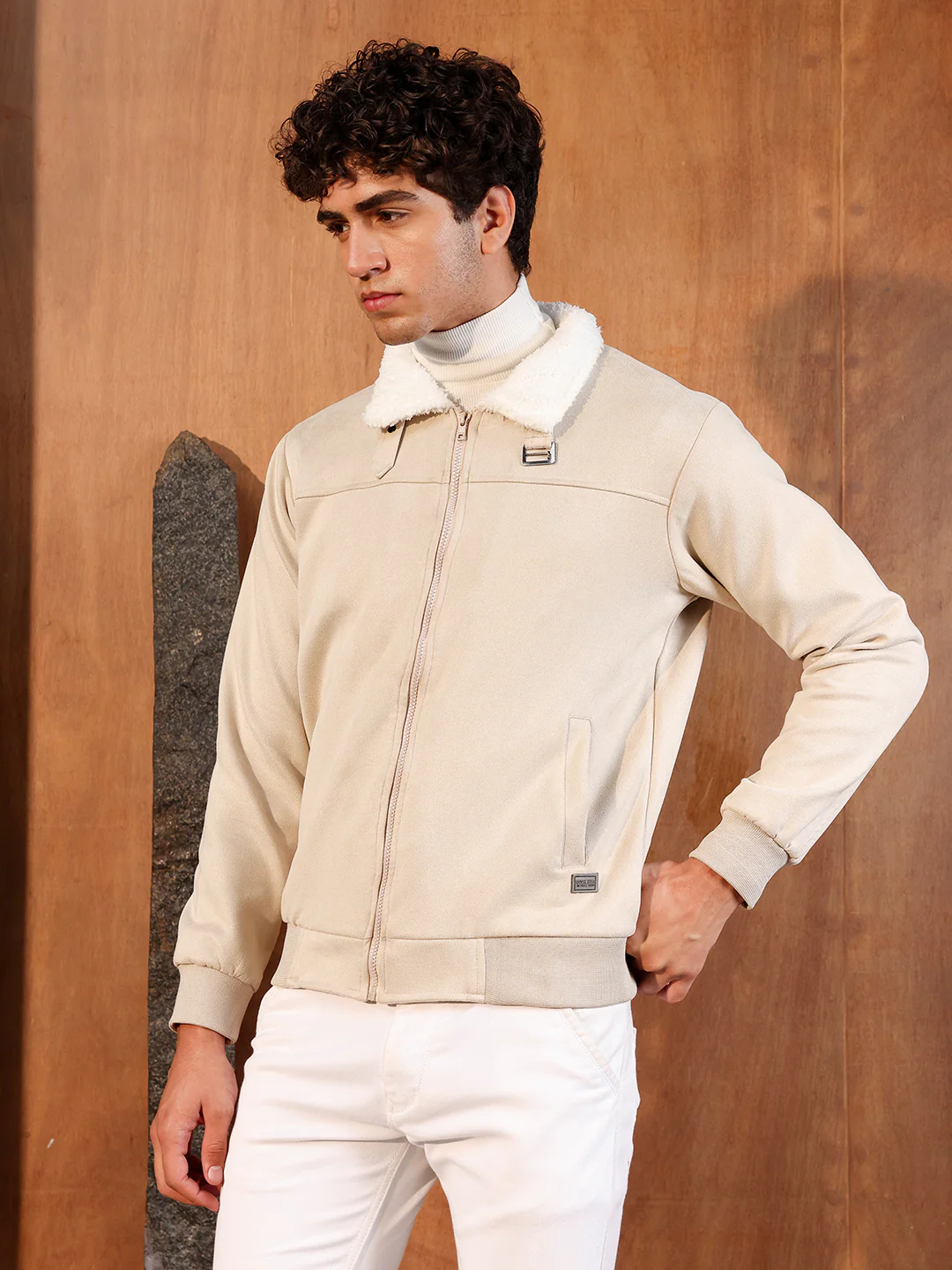 Fur-Lined Suede Bomber Jacket - Image 11