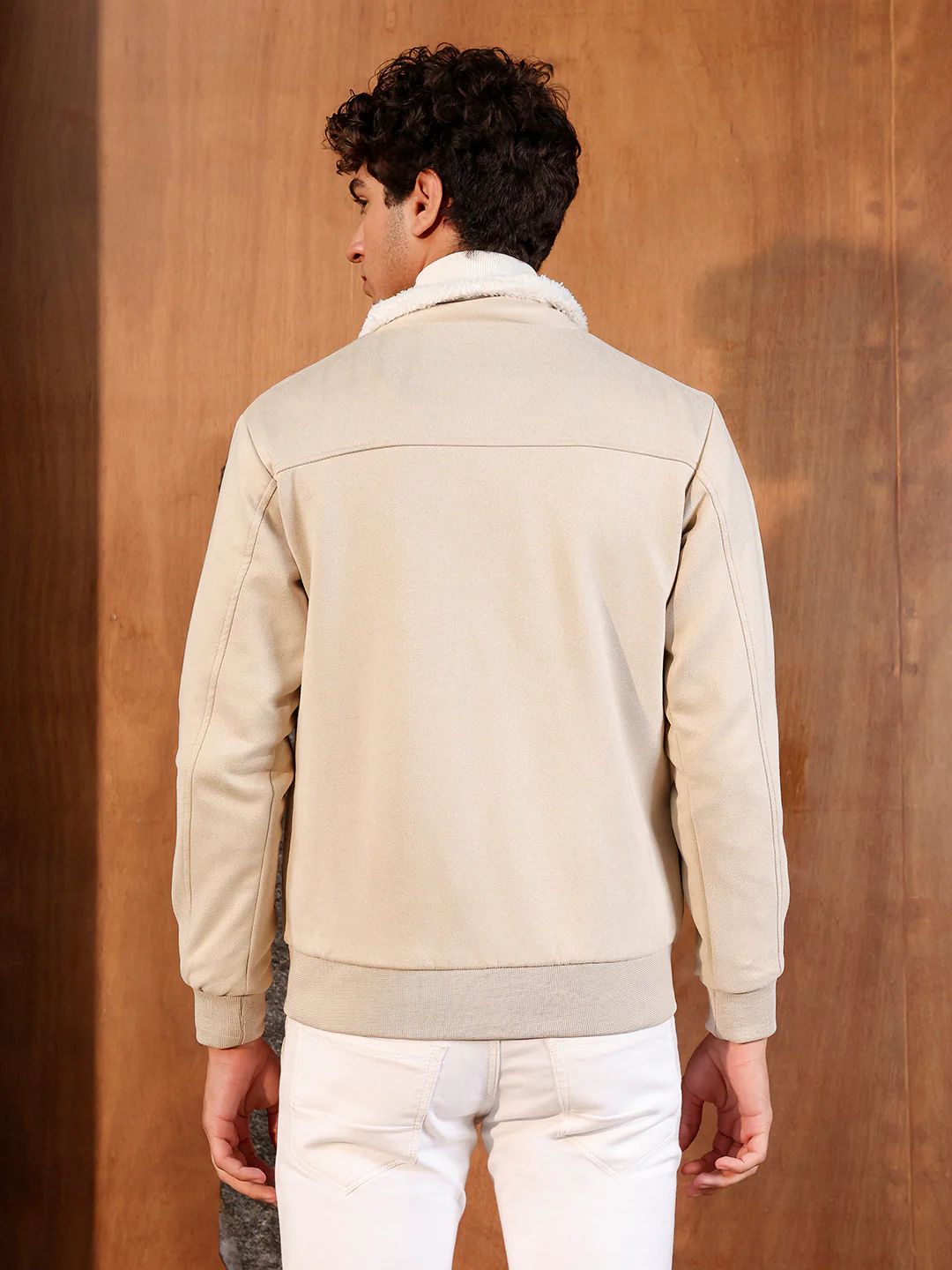 Fur-Lined Suede Bomber Jacket - Image 12