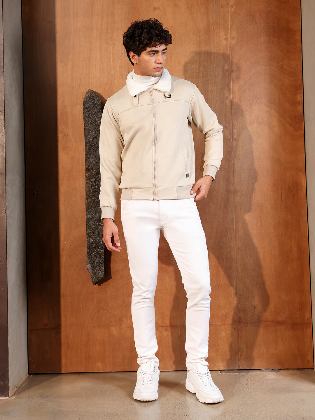 Fur-Lined Suede Bomber Jacket - Image 13