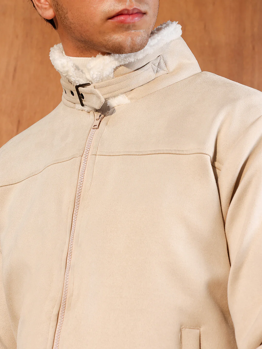 Fur-Lined Suede Bomber Jacket - Image 15