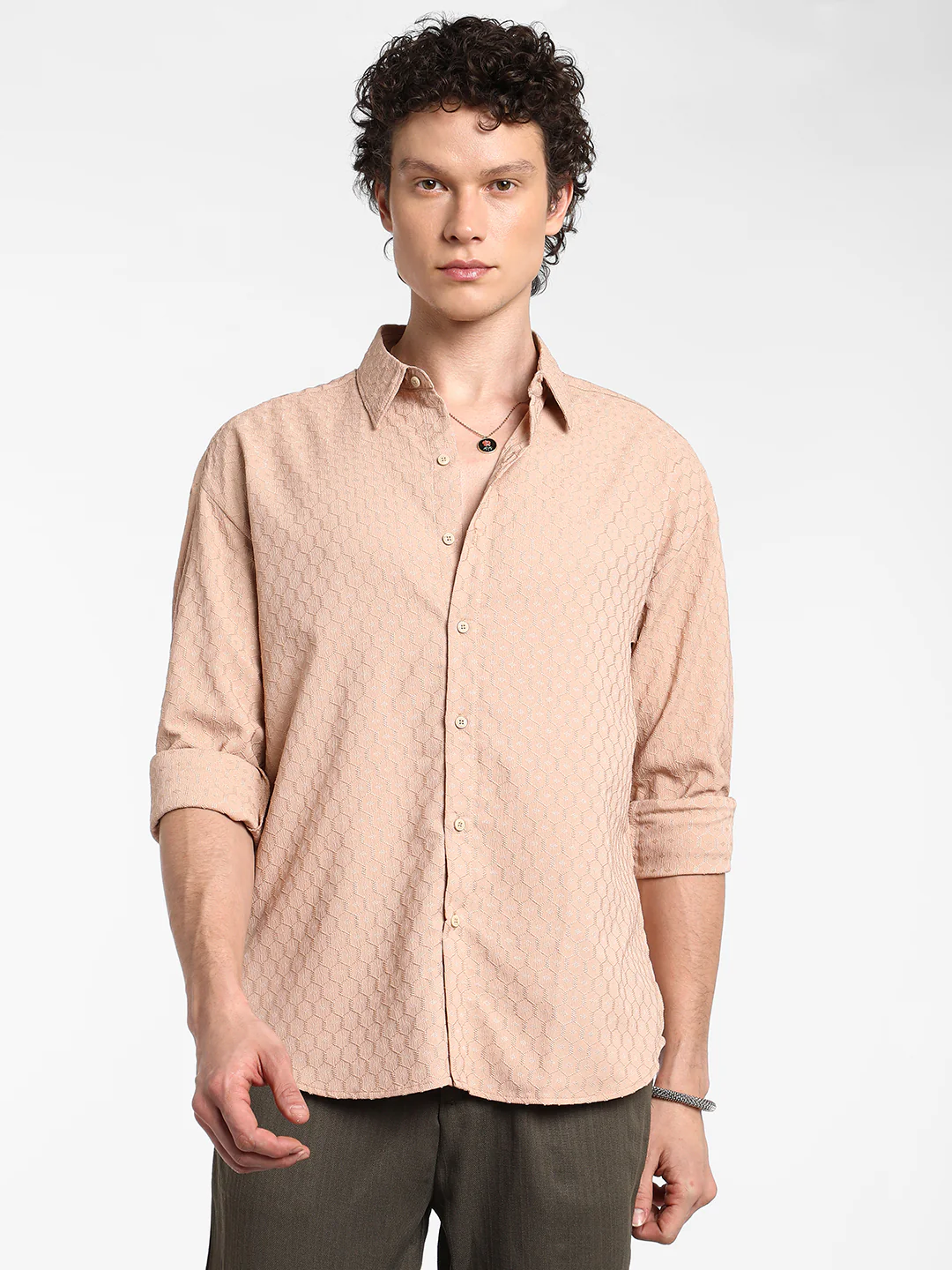 Honeycomb-Textured Oversized Shirt - Image 10