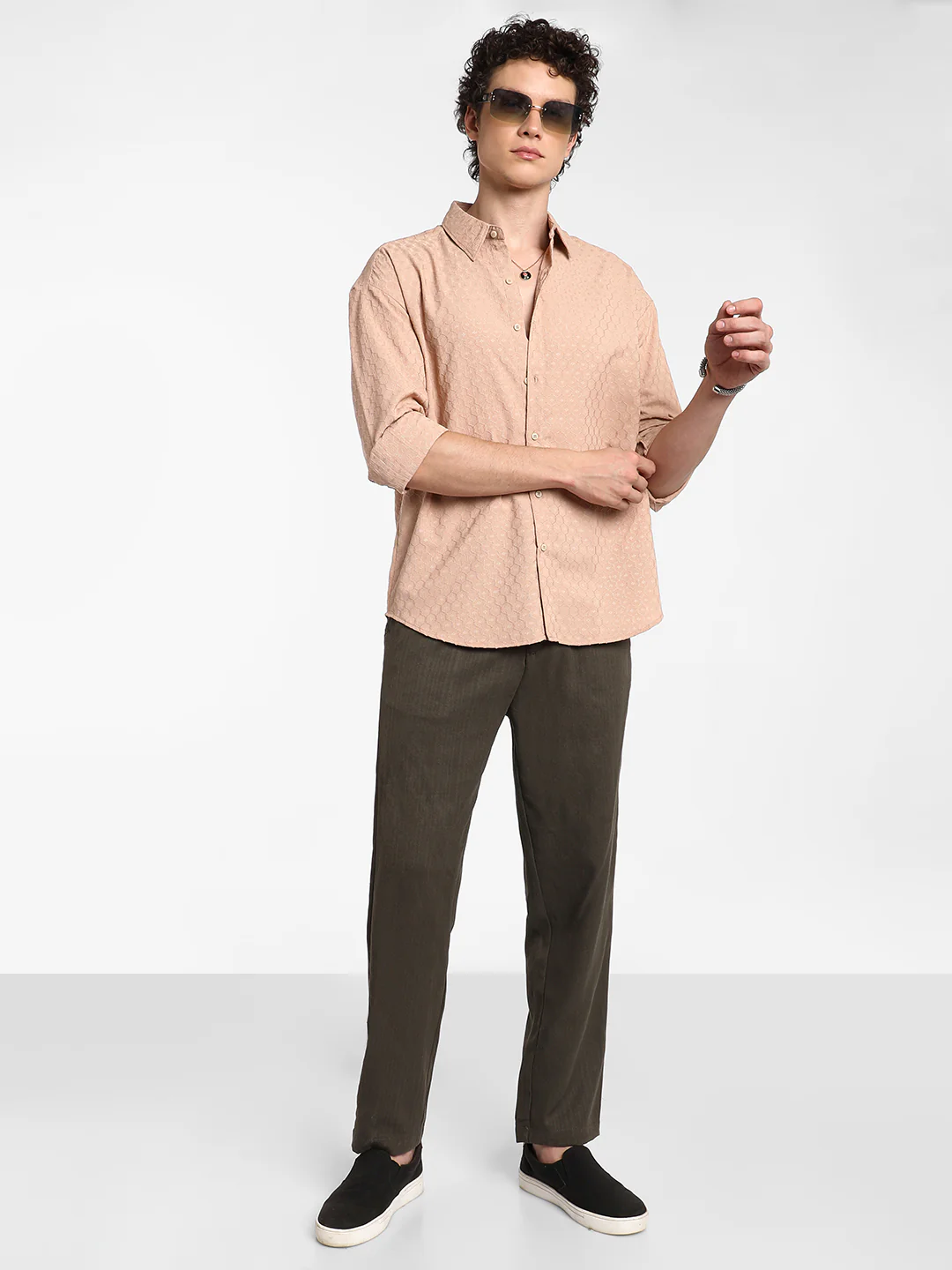 Honeycomb-Textured Oversized Shirt - Image 14