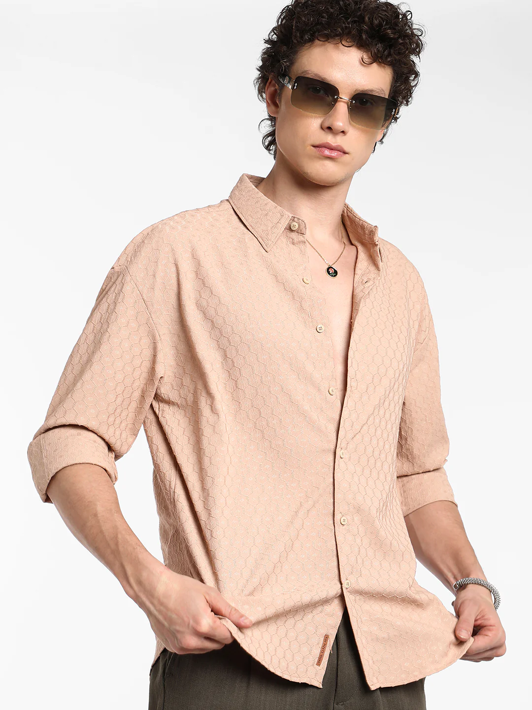 Honeycomb-Textured Oversized Shirt - Image 9
