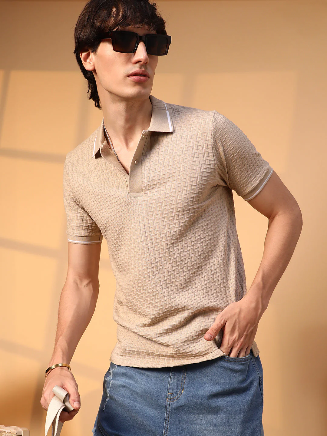 Interweave-Textured Polo T-Shirt - Image 3