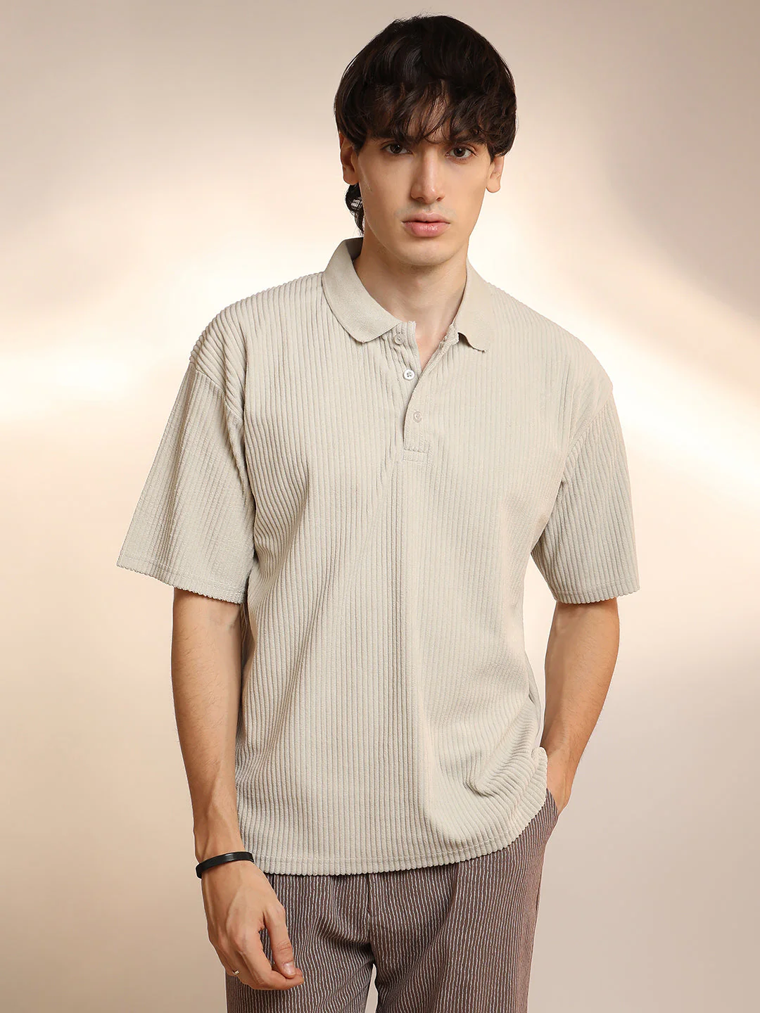 Ribbed Oversized Polo T-Shirt - Image 2