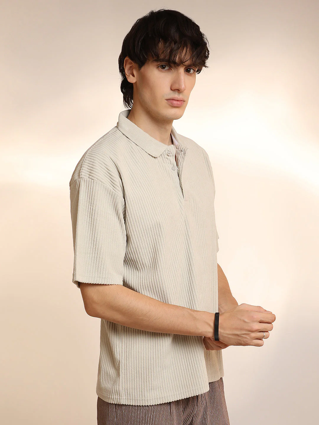 Ribbed Oversized Polo T-Shirt - Image 3