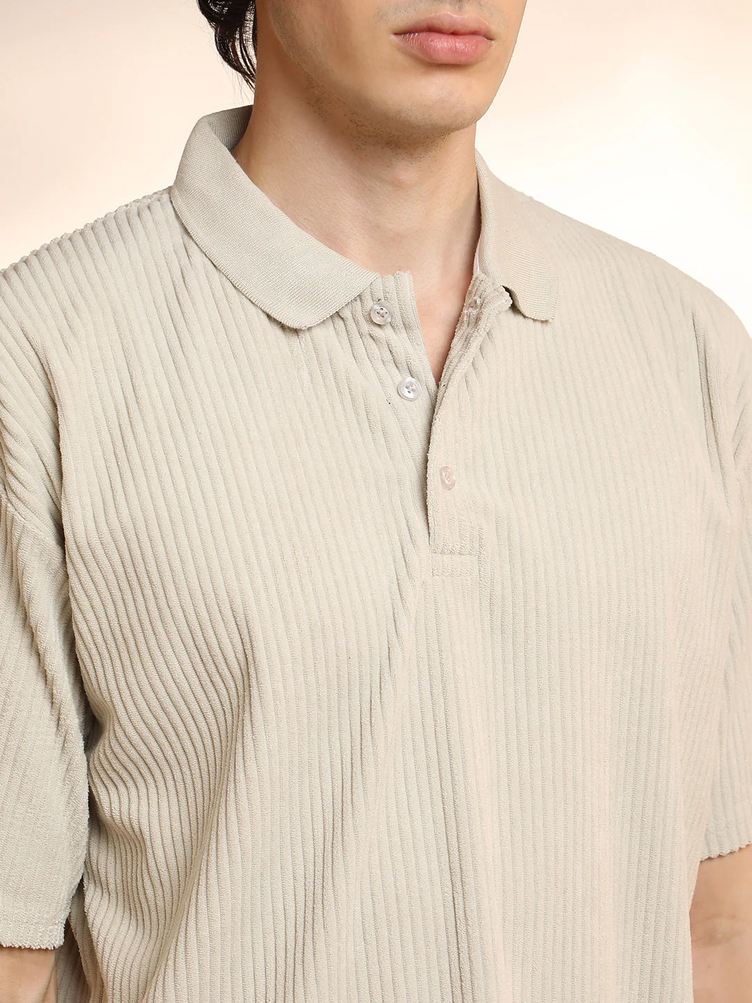 Ribbed Oversized Polo T-Shirt - Image 7