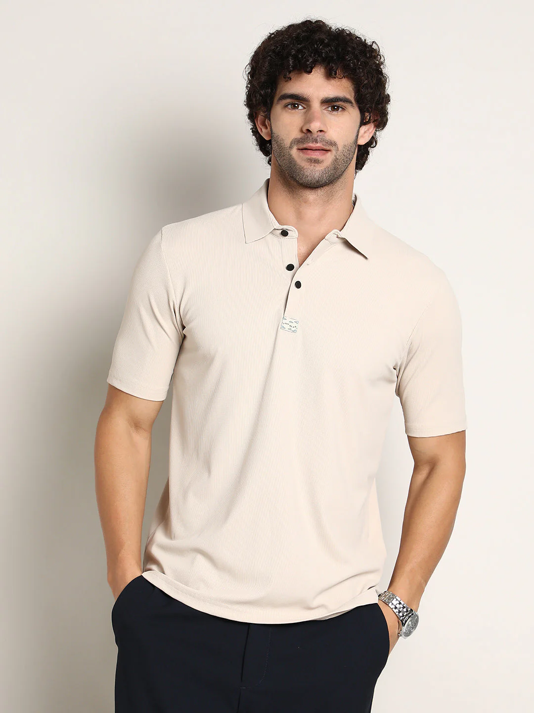 Seamless Ribbed Polo T-Shirt - Image 2