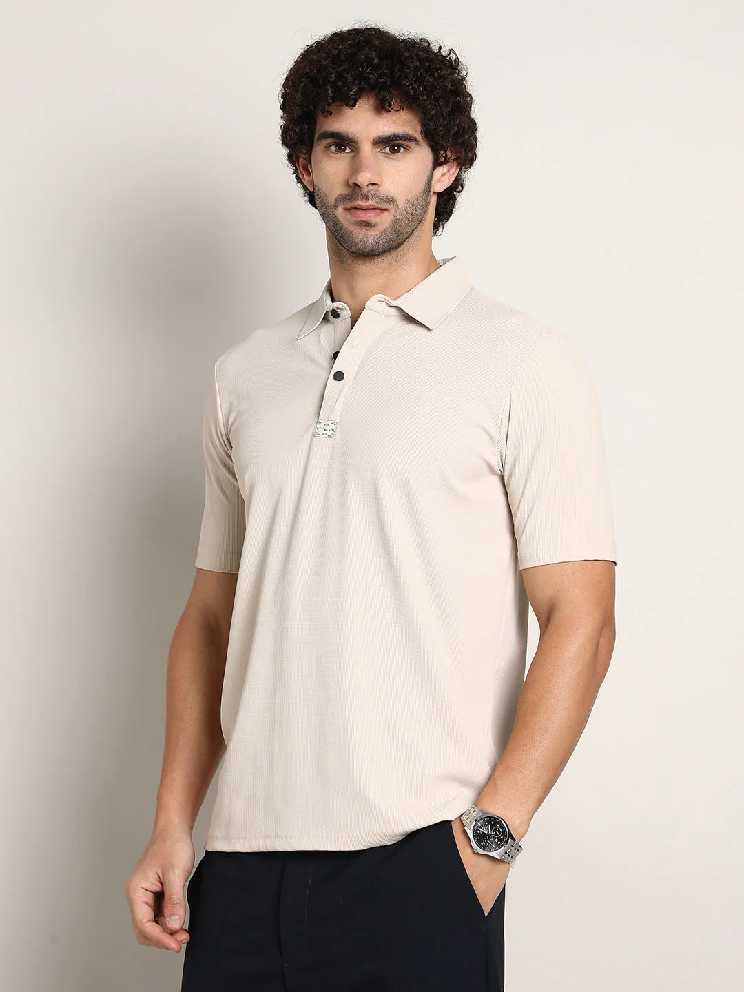 Seamless Ribbed Polo T-Shirt - Image 3