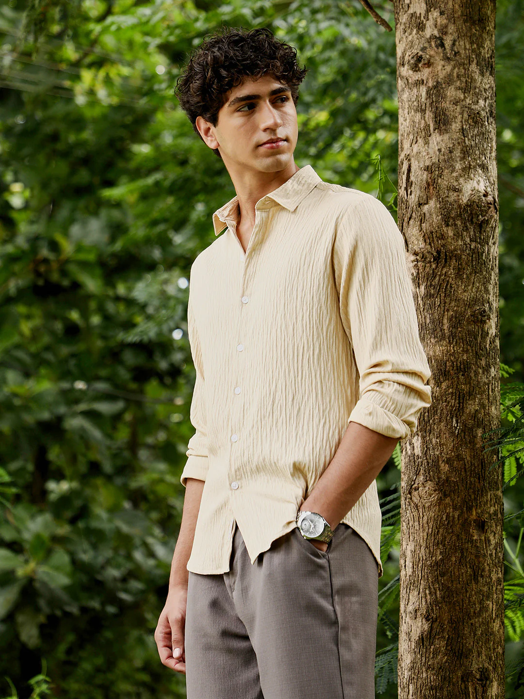 Solid Creased-Tactile Shirt - Image 3