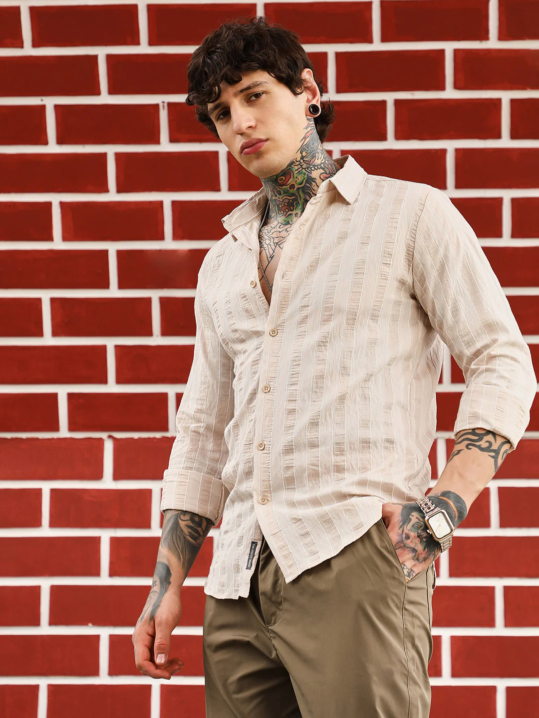 Textured Candy-Striped Shirt - Image 3
