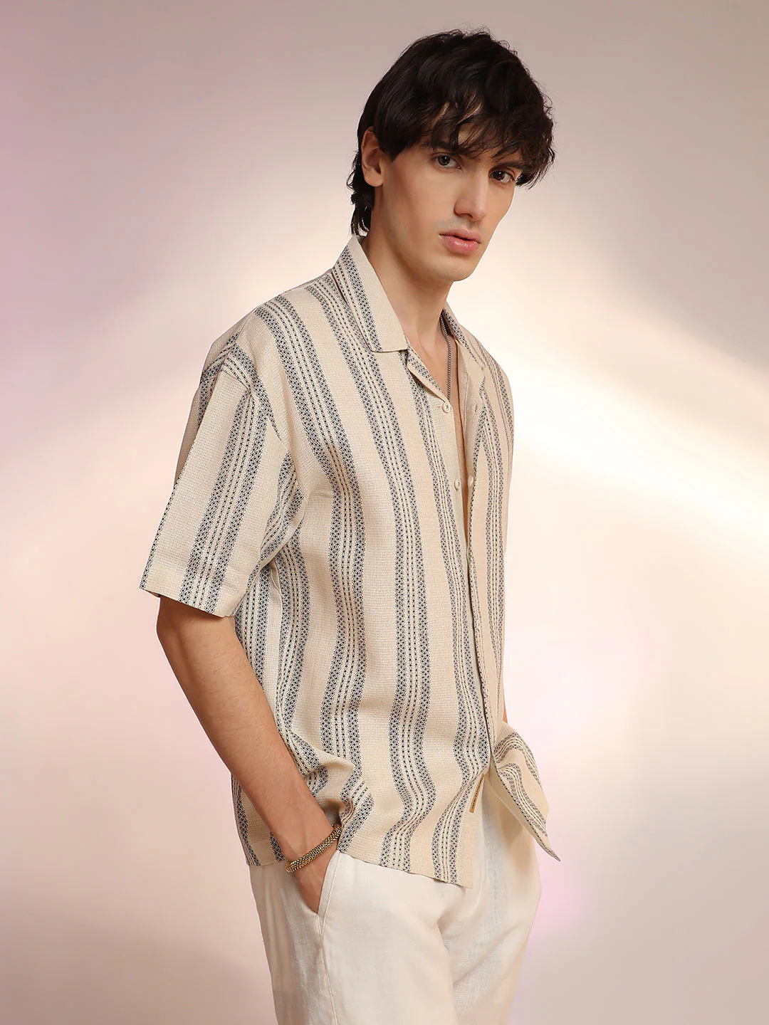 Woven Striped Oversized Shirt - Image 3