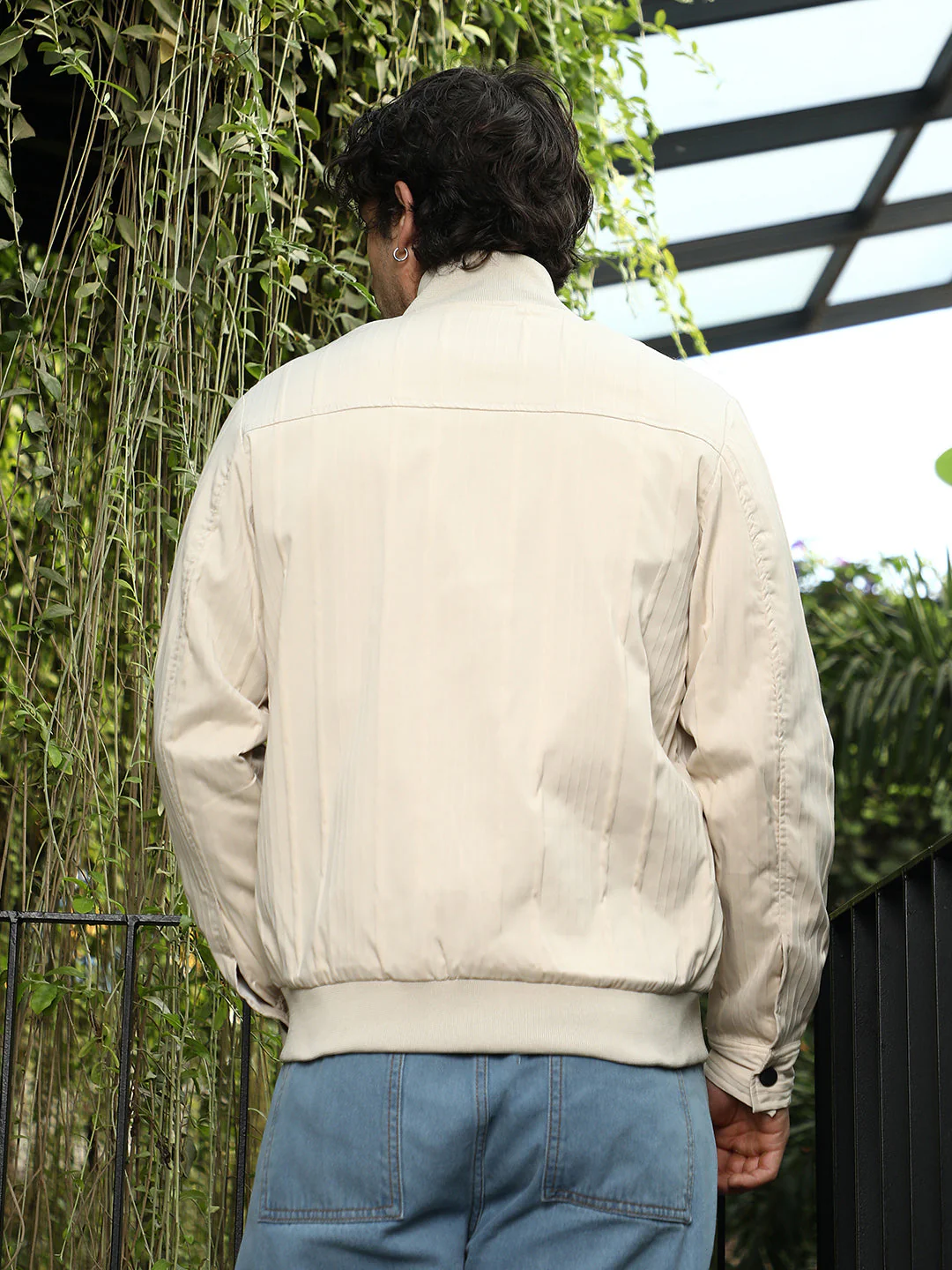 Zip-Front Stripe-Tactile Bomber Jacket - Image 4