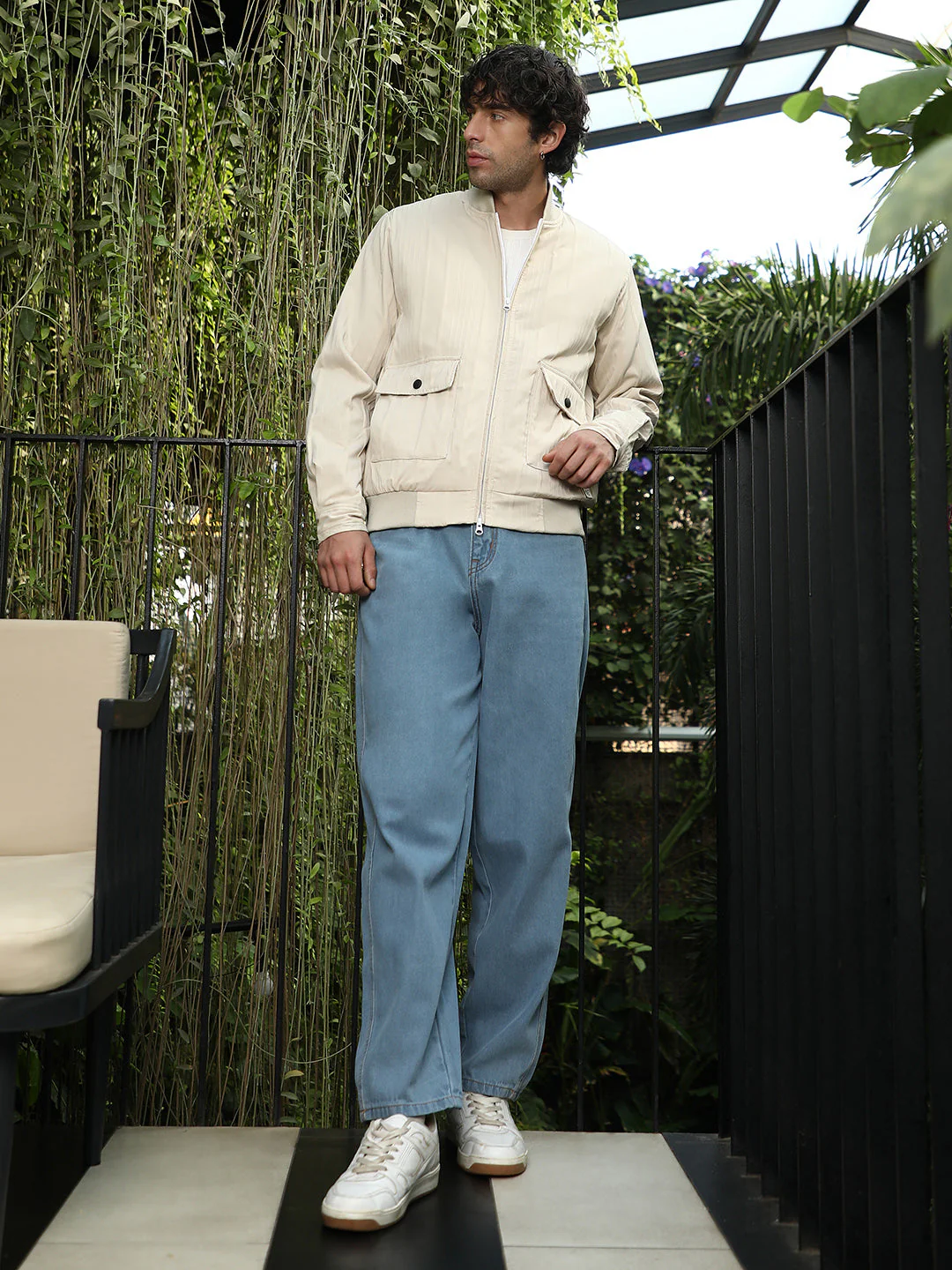 Zip-Front Stripe-Tactile Bomber Jacket - Image 5