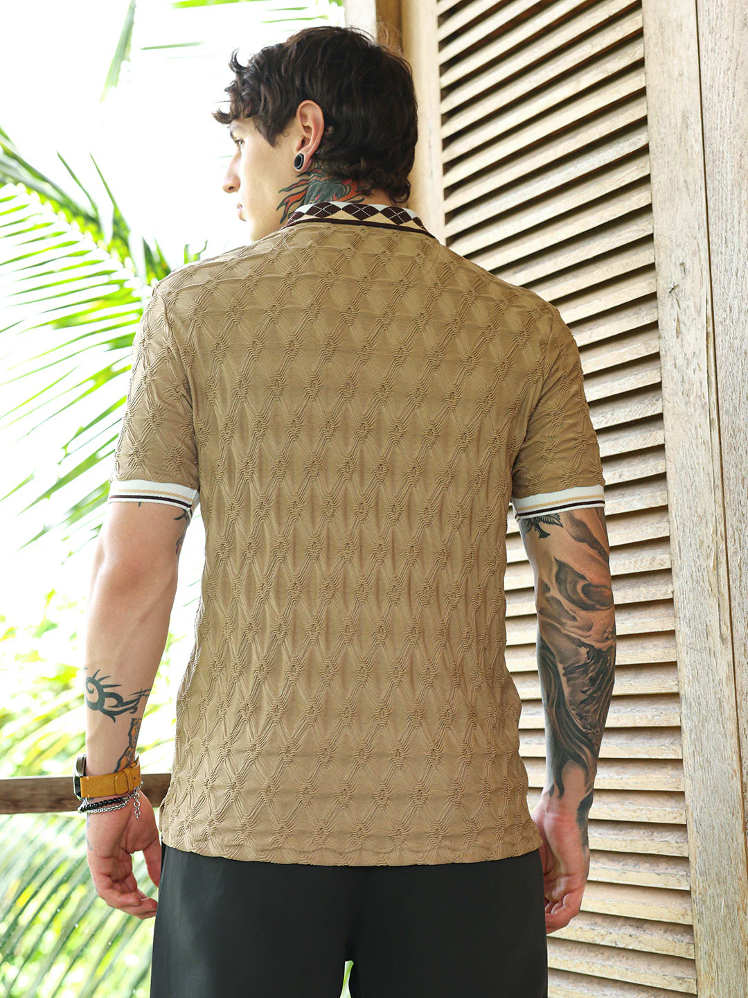 Block Argyle-Knit Polo T-Shirt - Image 4