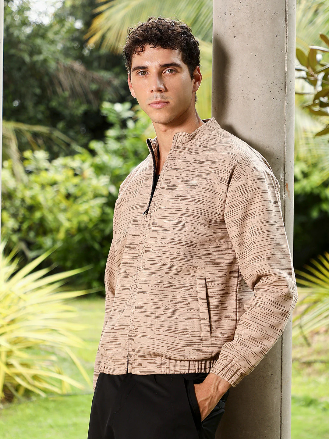 Lined-Jacquard Bomber Jacket - Image 3