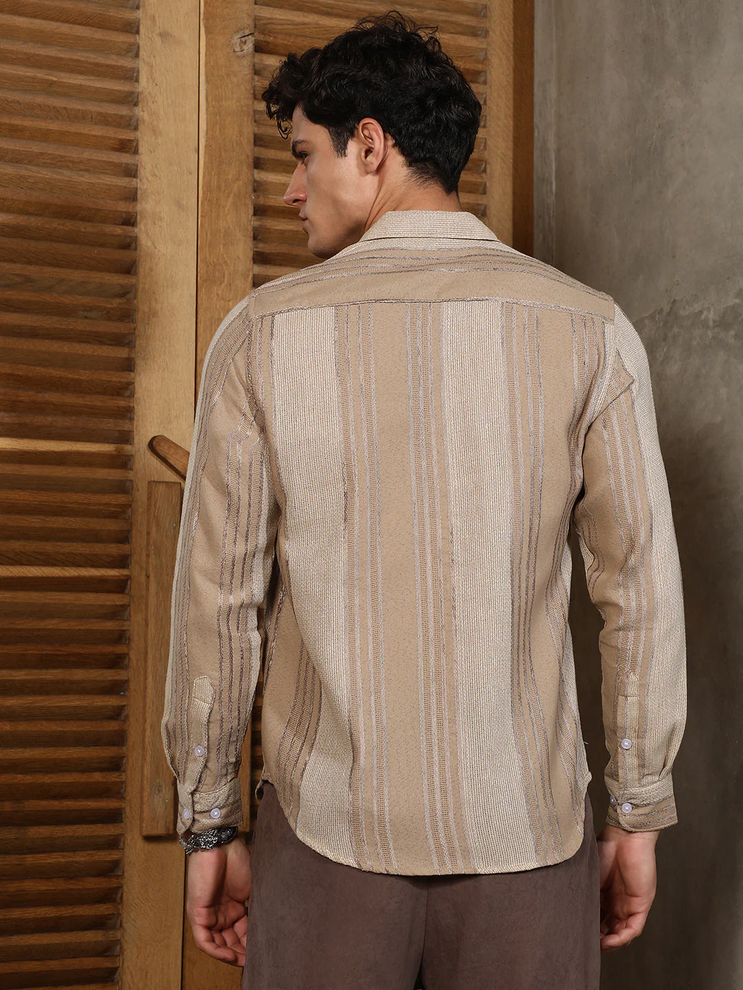 Sand Beige Multitrack Stripe-Woven Shirt - Image 4