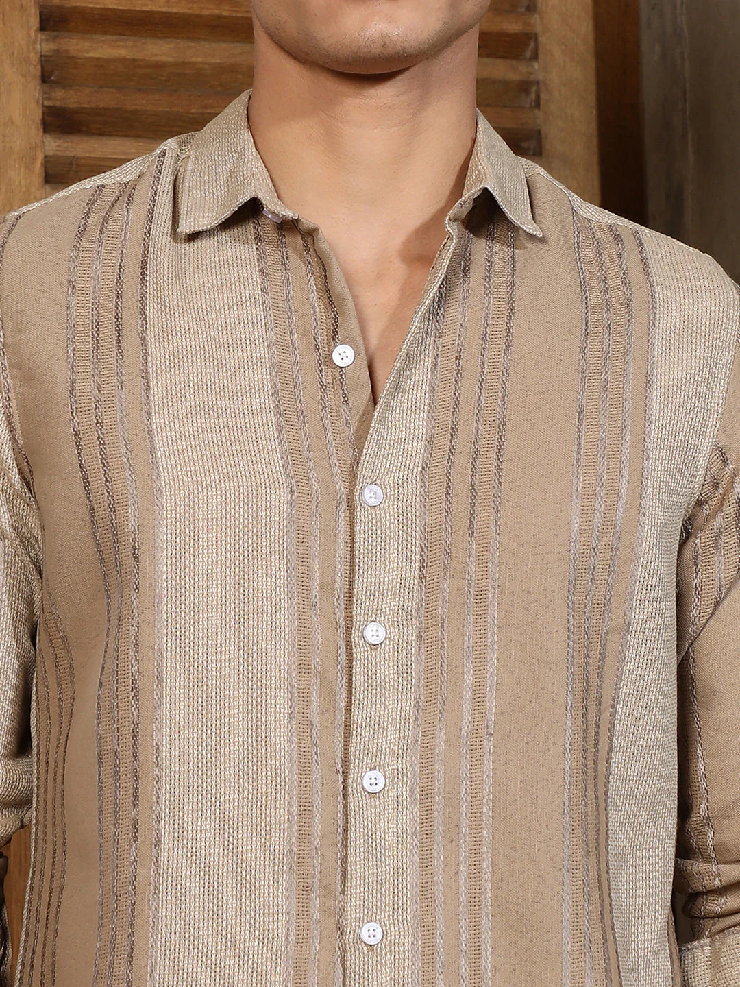 Sand Beige Multitrack Stripe-Woven Shirt - Image 7