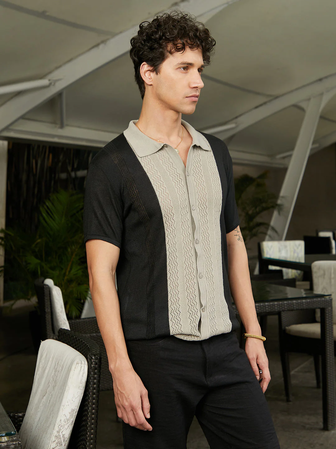 Block-Knit Slim-Fit Shirt - Image 3
