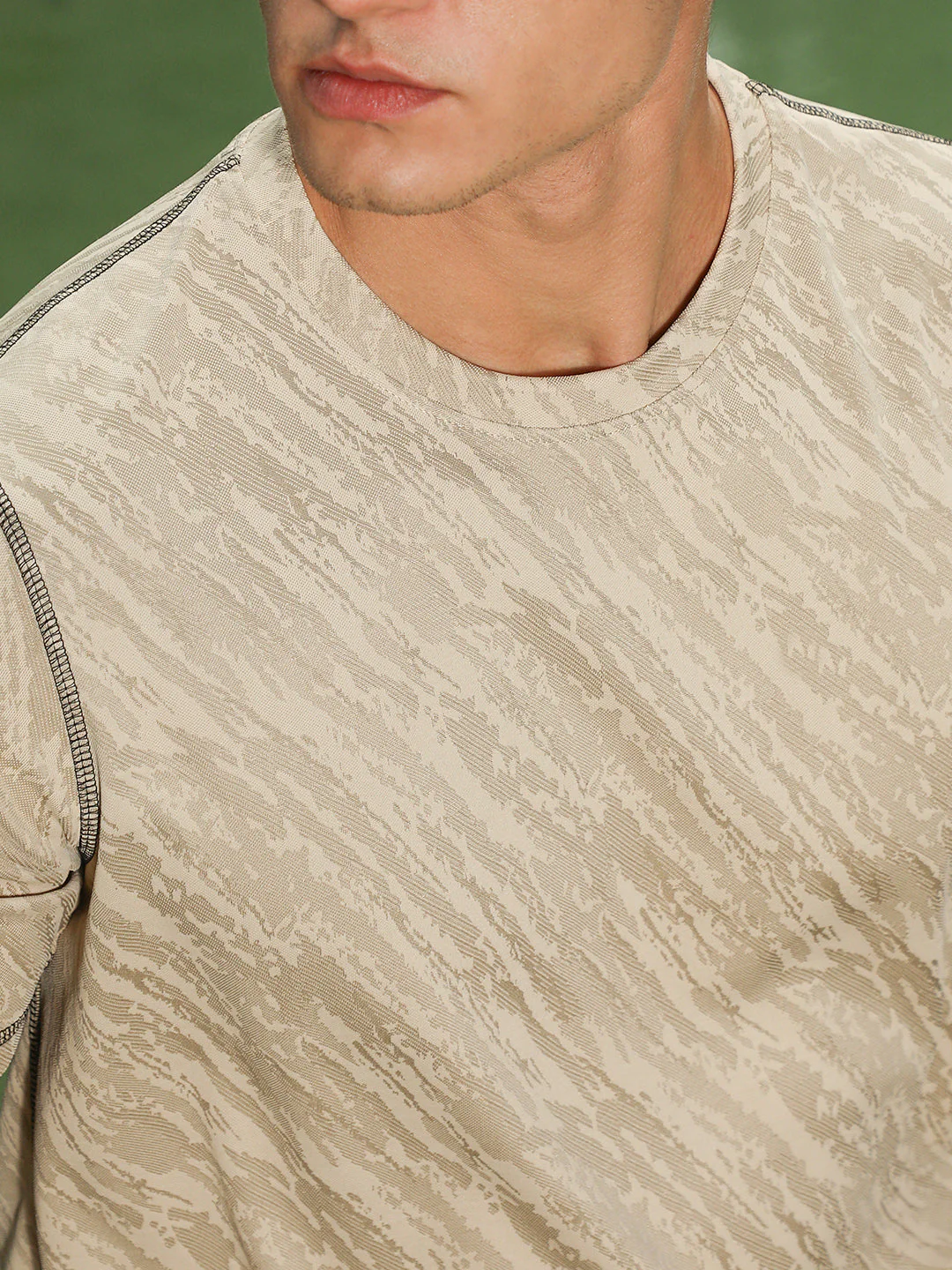 Sand Beige Plash-Imprint Activewear T-Shirt - Image 7