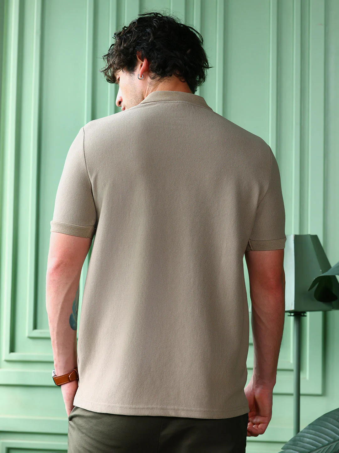 Solid-Ribbed Polo T-Shirt - Image 4