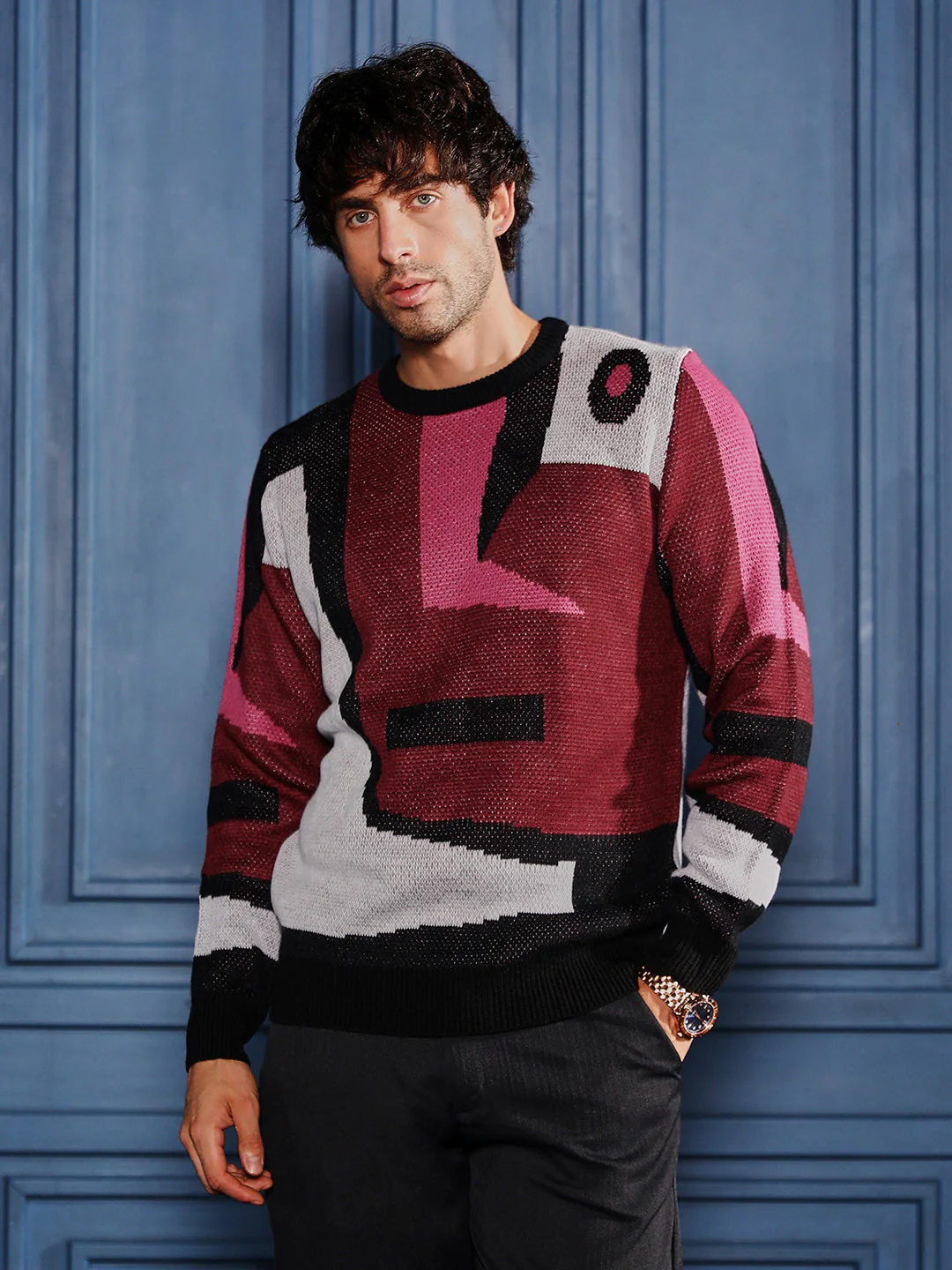 Abstraction-Jacquard Pullover Sweater - Image 2