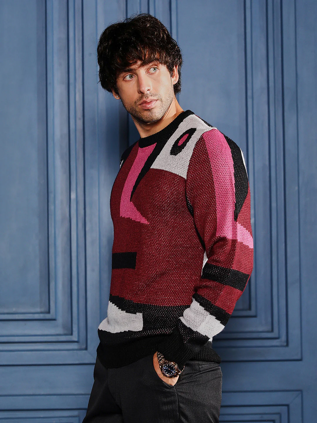 Abstraction-Jacquard Pullover Sweater - Image 3
