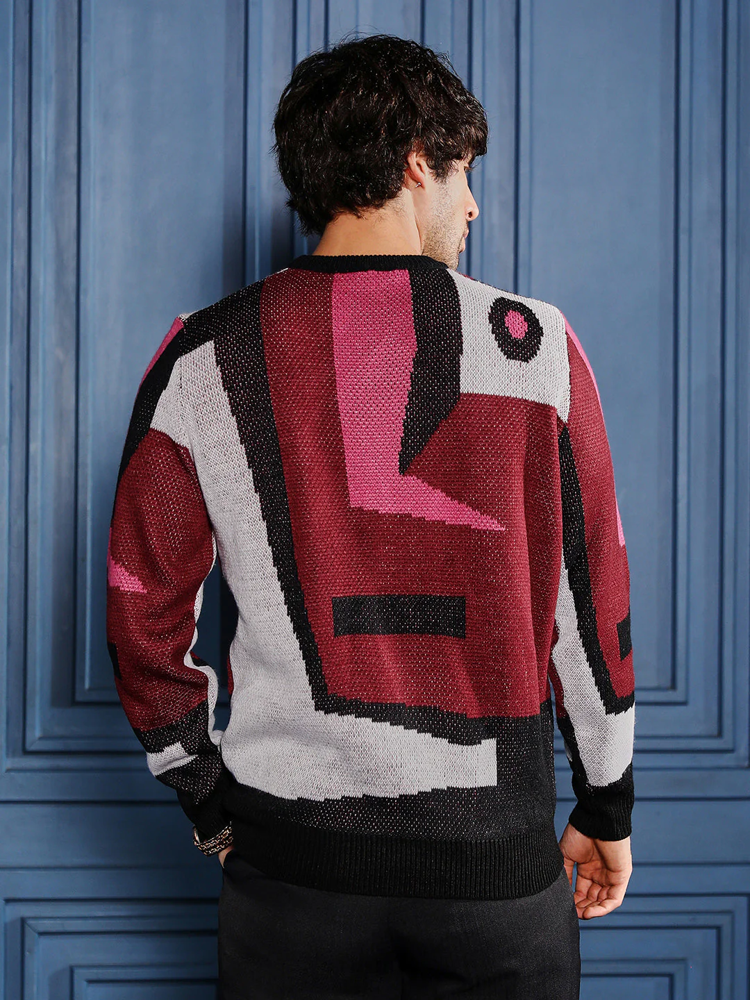 Abstraction-Jacquard Pullover Sweater - Image 4